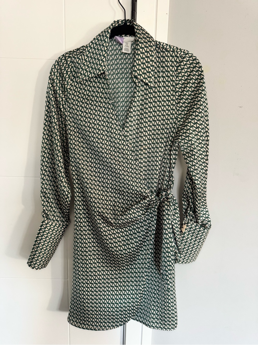H&M Green Patterned Wrap Shirt Dress